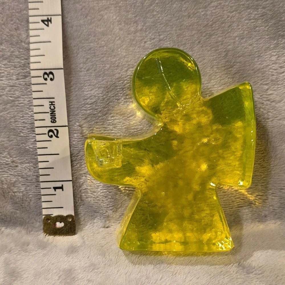 Czech Uranium Vaseline Glass Angel Mini‎ Candlestick Holder Figurine Glowing